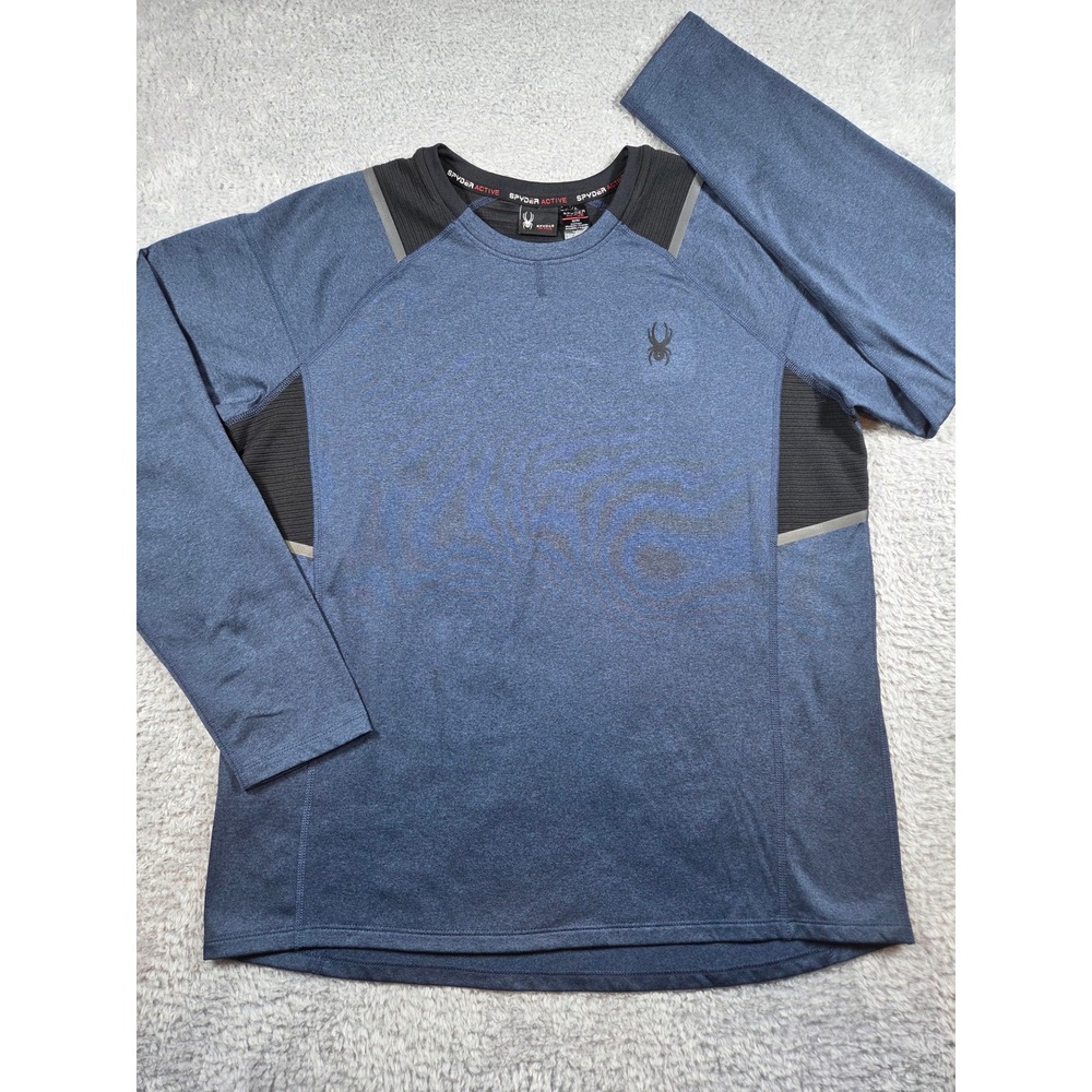 Spyder Performance Shirt Medium Blue Mens Long Sleeve Active Athletic Reflective